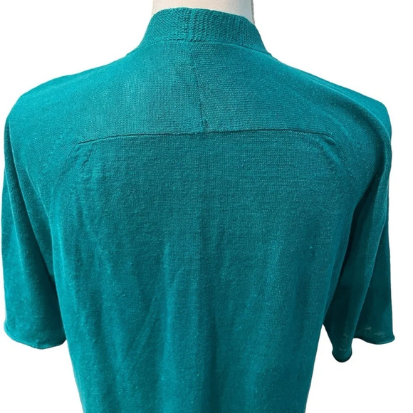 Eileen Fisher Teal Green Open Front Short Sleeve Organic Linen Cardigan Size PP - Picture 5 of 13